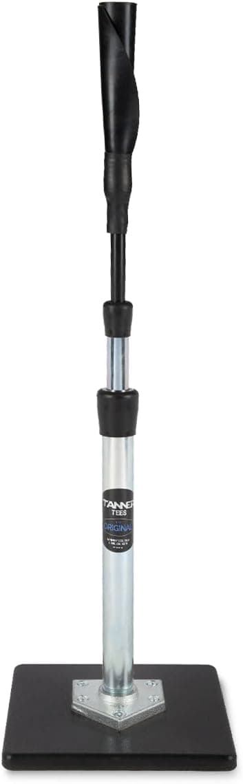 Adjustable batting tee with a rubber home plate base